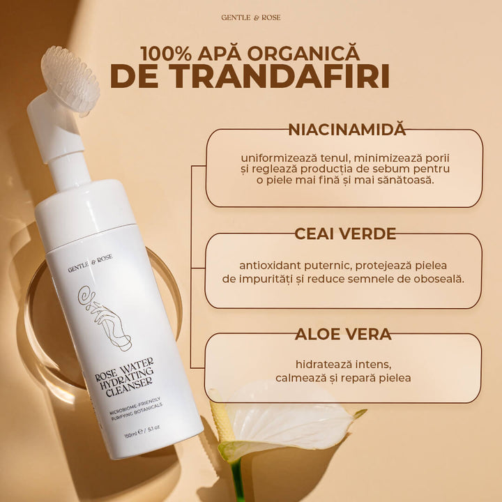 Demachiant Hidratant cu Apă de Trandafiri 100% Organică
